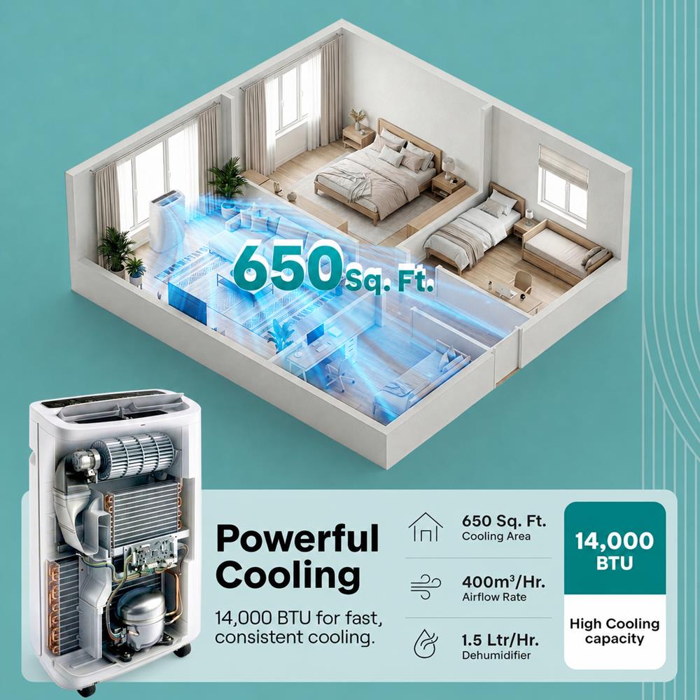 Serenelife Portable AC Klimagerät mobil Weiß 14000 BTU mit WiFi