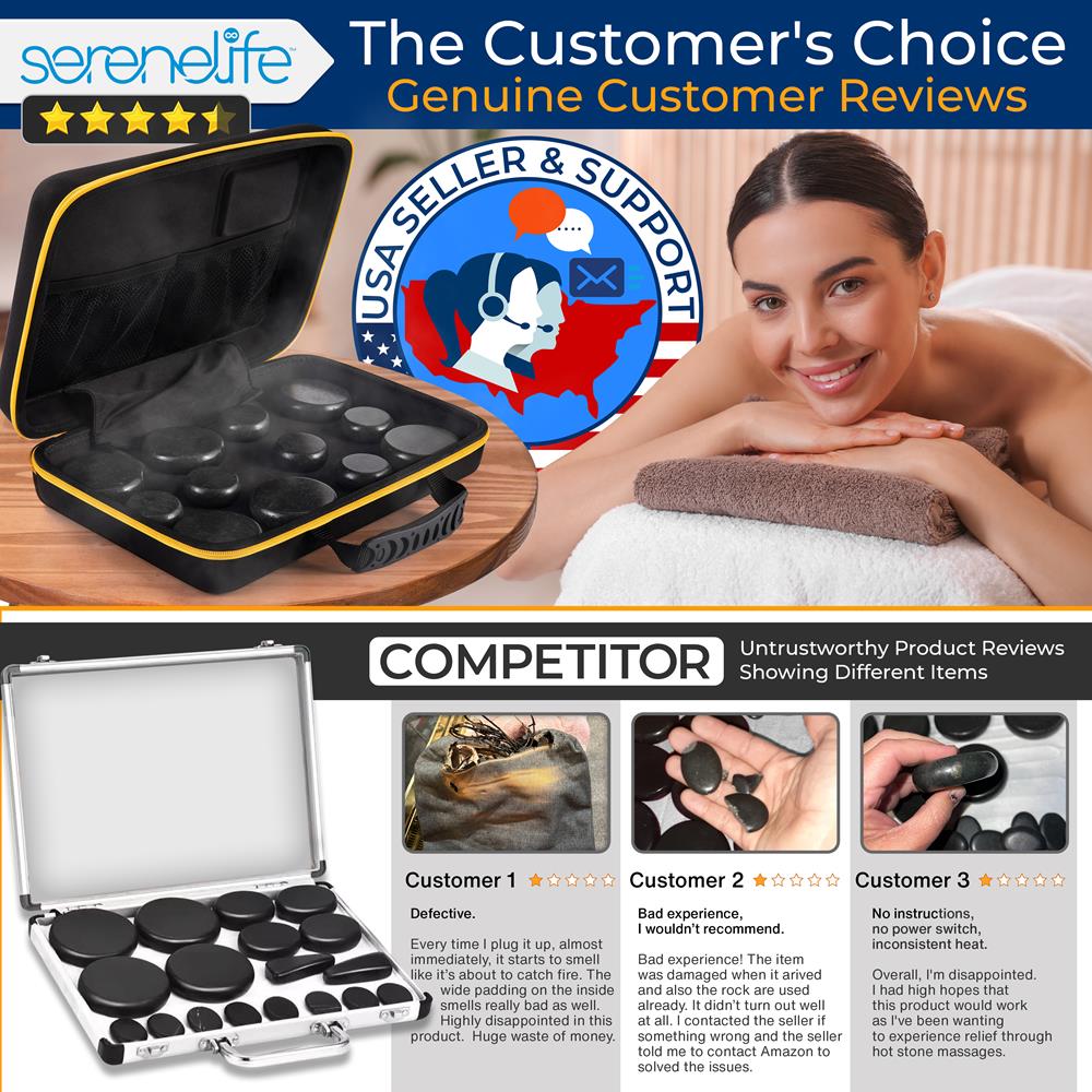 Serenelife Hot Stone Massage Set schwarz 12 Steine Tasche