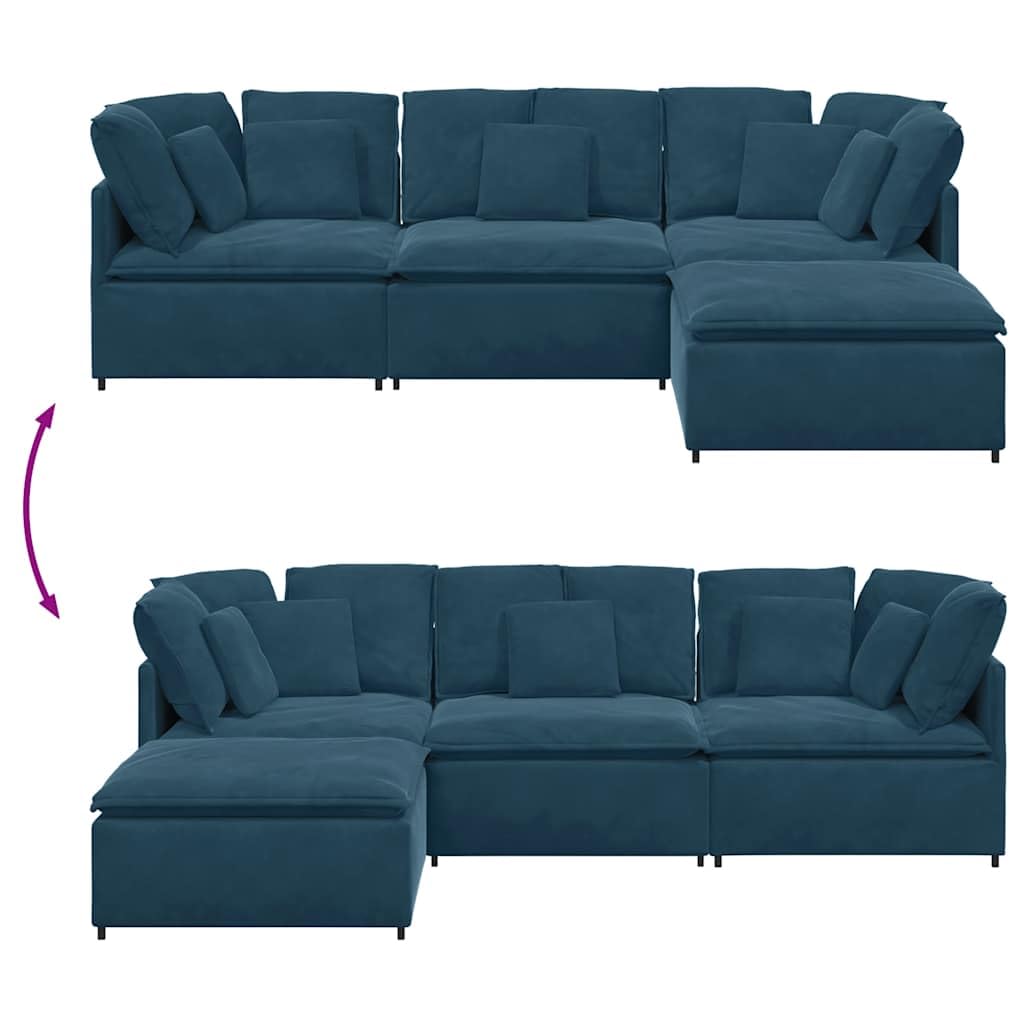 vidaXL Modulares Sofa Samt Blau mit Fußhocker Kissen Couch