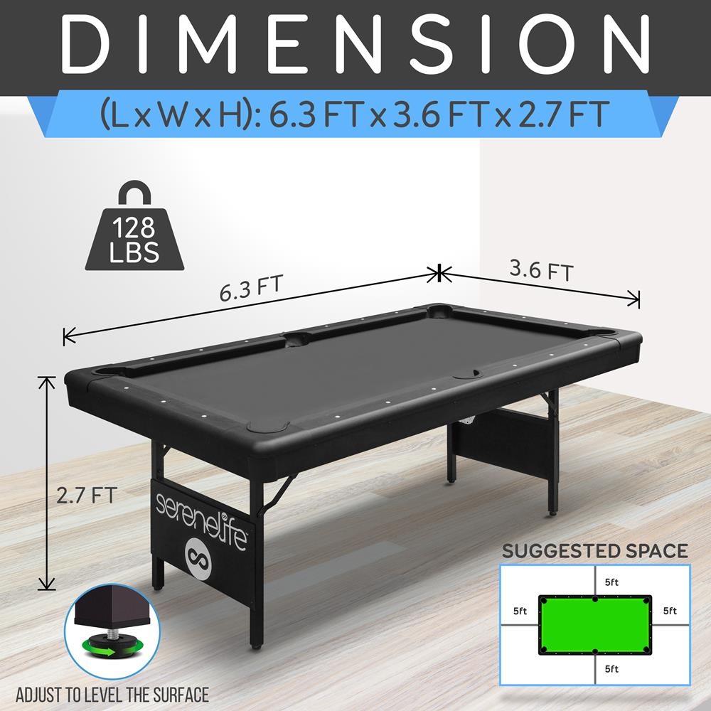 Serenelife Game Tables SLPLTB76BK Billardtisch 6ft Grün klappbar
