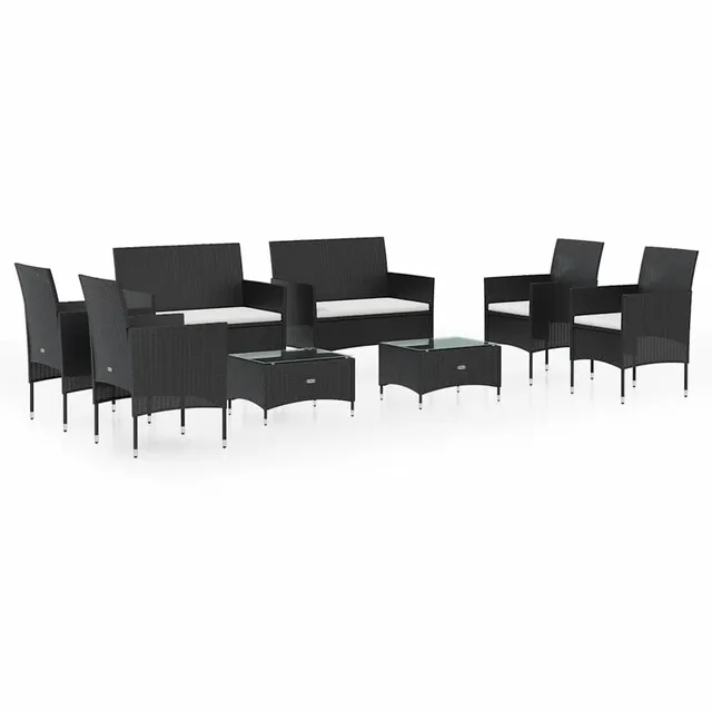 vidaXL Garten-Lounge-Set 8-tlg. Rattan schwarz mit Auflagen