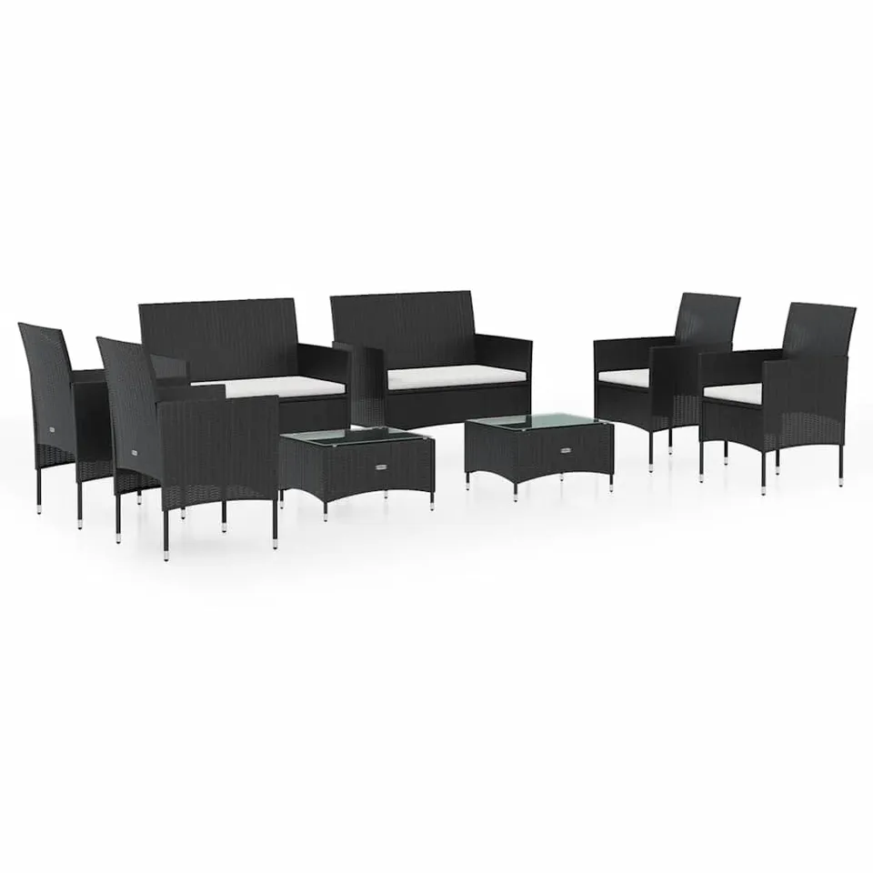 vidaXL Garten-Lounge-Set 8-tlg. Rattan schwarz mit Auflagen