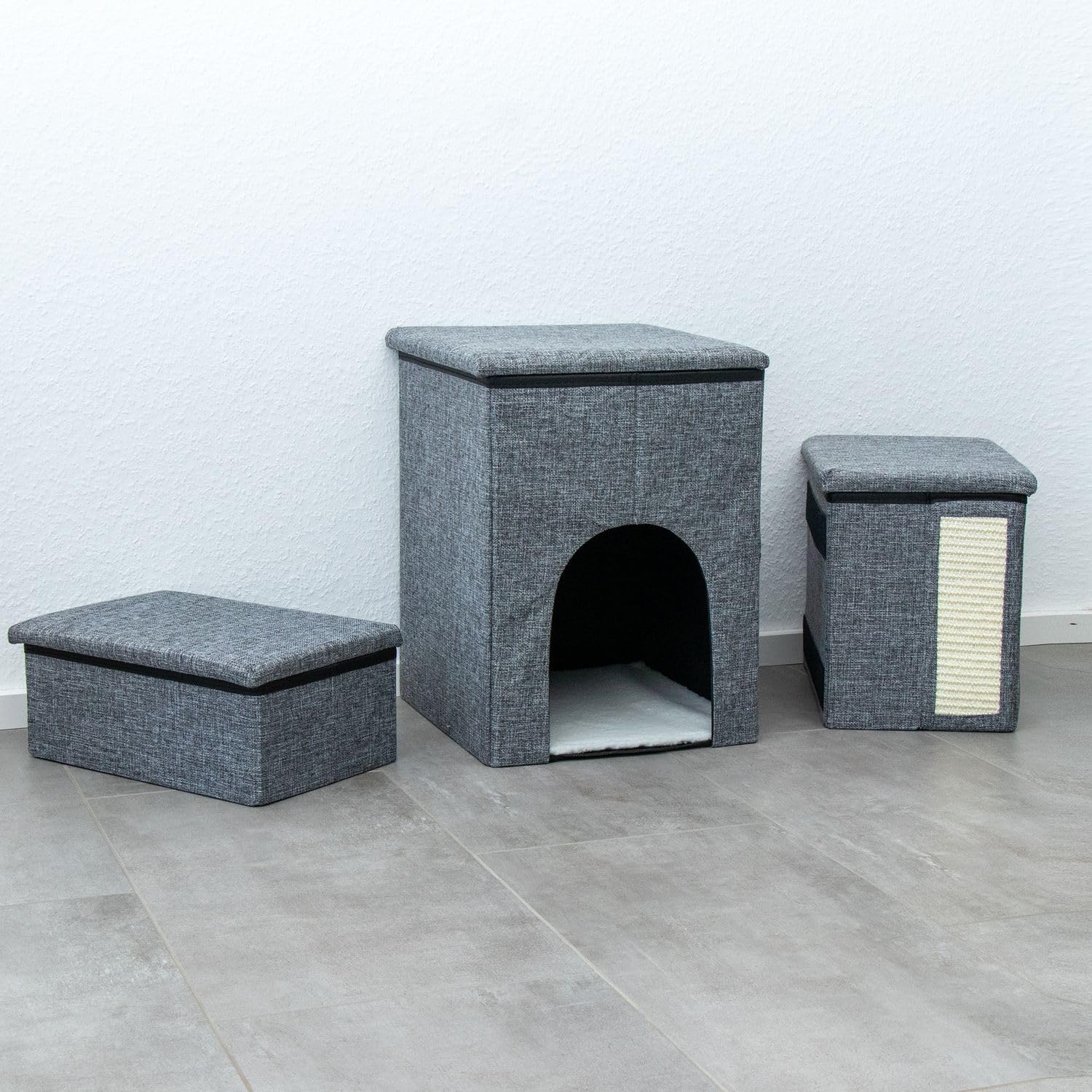 Intirilife Hundetreppe faltbar Grau 3 Stufen 72x32,5x43 cm