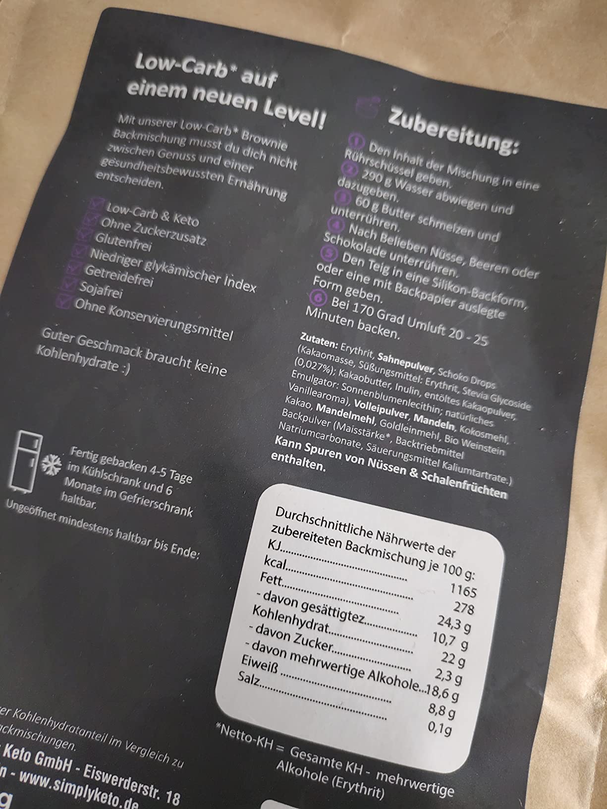Simply Keto Backmischung Brownie ohne Zucker Low Carb