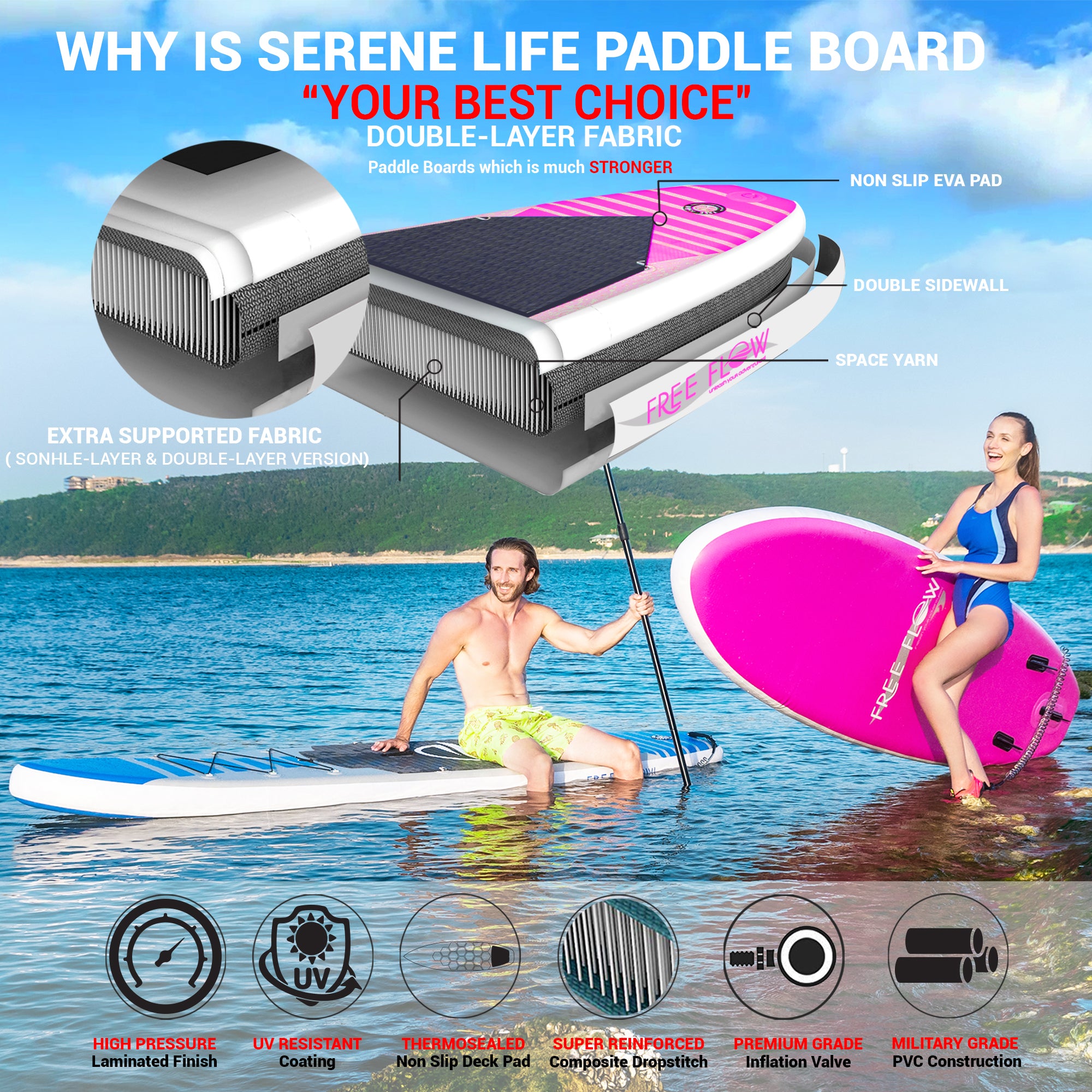 Serenelife SUP Board aufblasbar Aqua 126 Zoll Stand Up Paddle