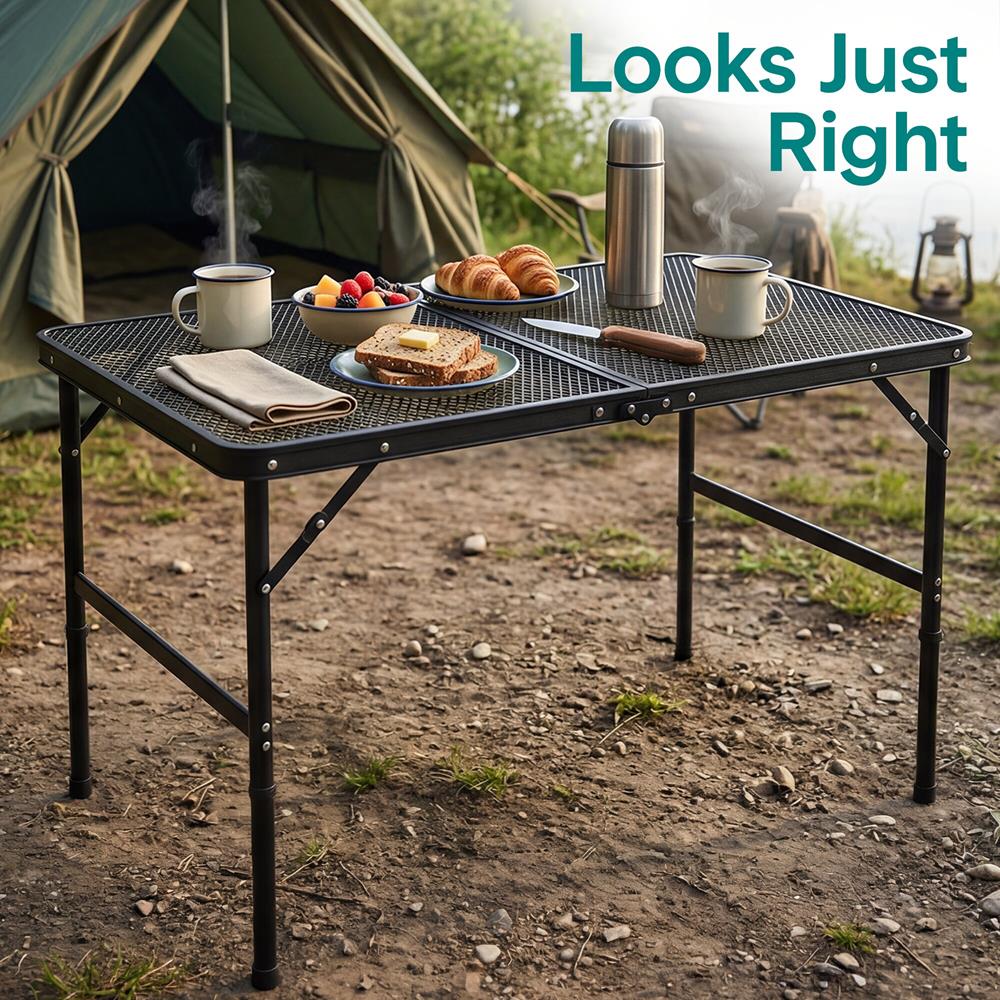 Serenelife Camping SLCMPTBL3BL Campingtisch Schwarz höhenverstellbar