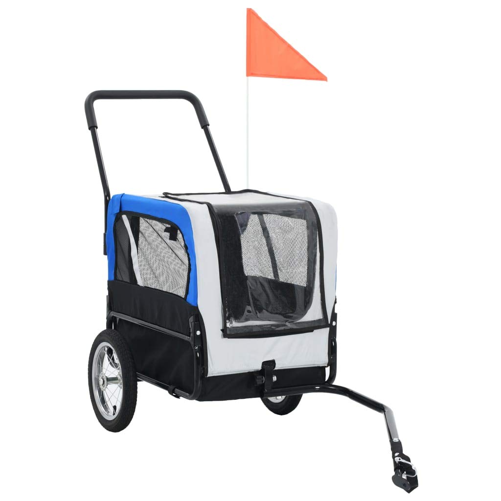 vidaXL Tierbedarf Hundefahrradanhänger 2 in 1 Grau Blau