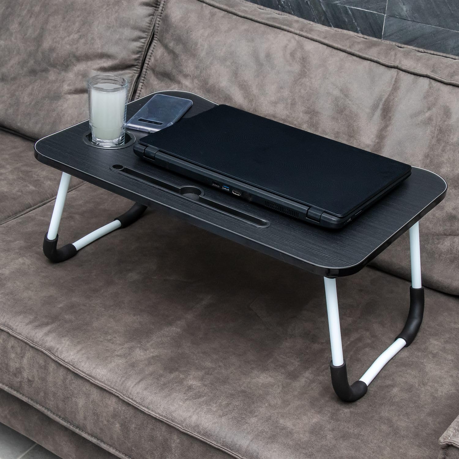 Intirilife Laptoptisch 60x40x28 cm Betttisch schwarz klappbar
