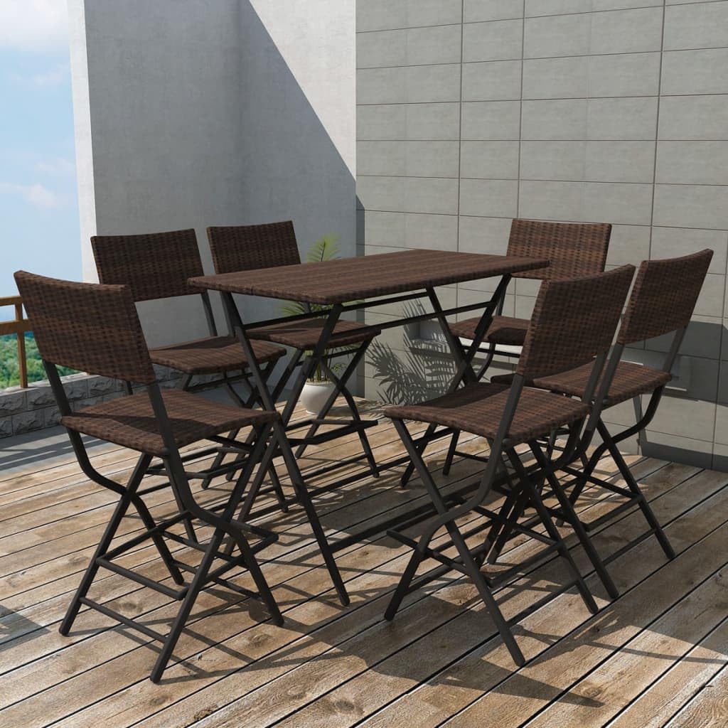 vidaXL Garten-Essgruppe 7-tlg Rattan Braun Klappbar