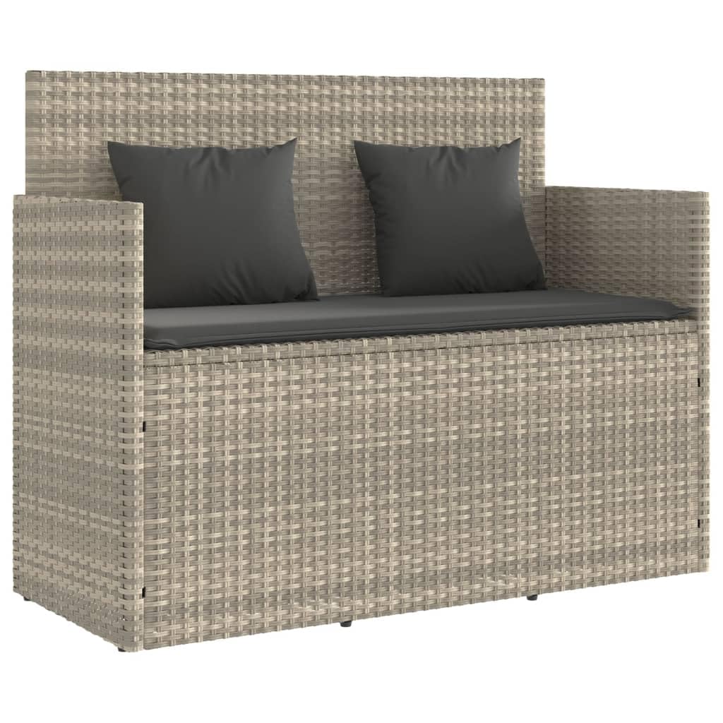 vidaXL Gartenbank Hellgrau Poly Rattan mit Kissen Stauraum