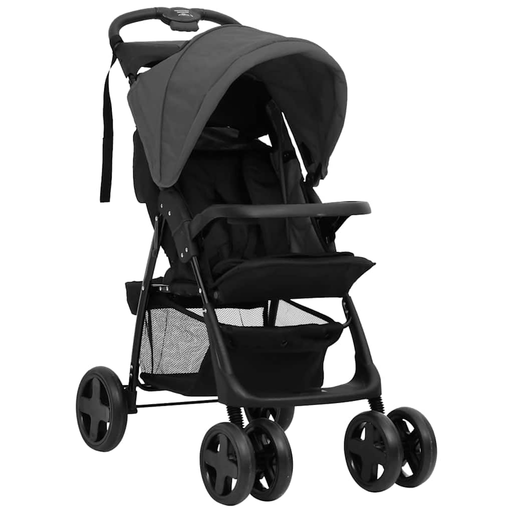 vidaXL Baby Kinderwagen 2-in-1 Buggy Dunkelgrau Stahl Klappbar