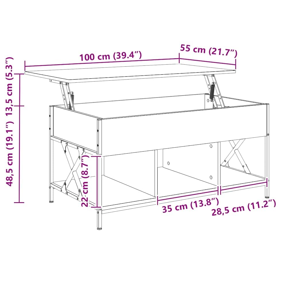 vidaXL Möbel Couchtisch Braun 100x55x50 cm höhenverstellbar
