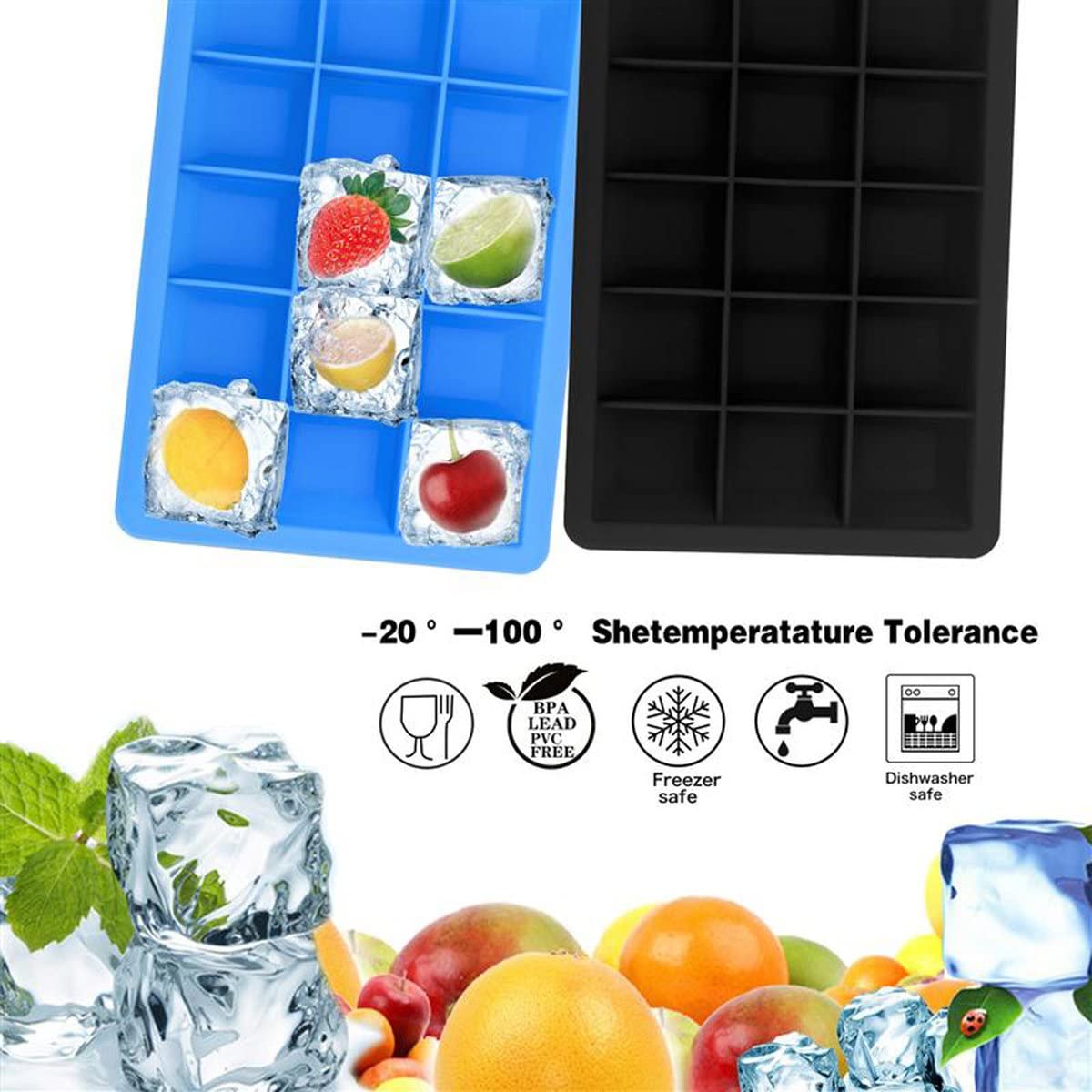Intirilife Eiswürfelform Silikon Schwarz 2er Set 30 Fächer