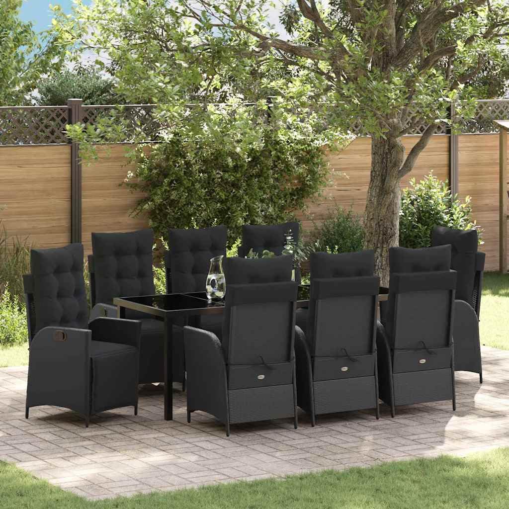 vidaXL Garten Essgruppe 9-tlg Poly-Rattan Schwarz 8-Sitzer