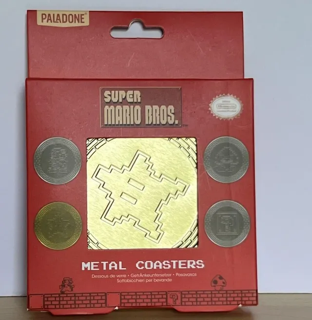 Paladone Super Mario Untersetzer Metall 4er Set Kork 8-Bit