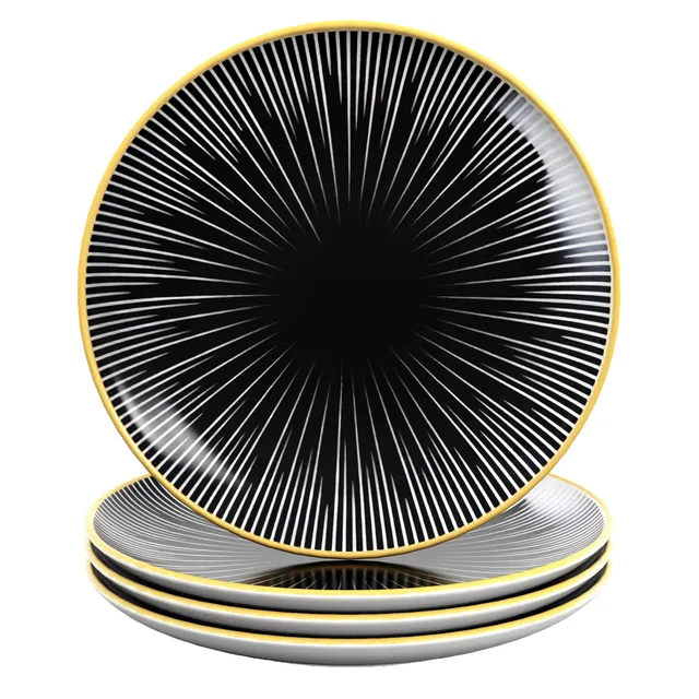 Intirilife Porzellanteller Gestreift 8" 20,5cm Schwarz-Weiß 4x