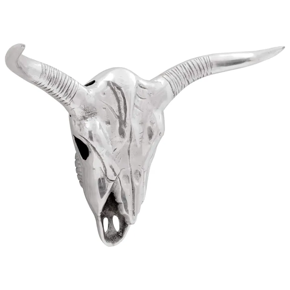 vidaXL Bullenschädel Wandskulptur Silber Aluminium 49 cm