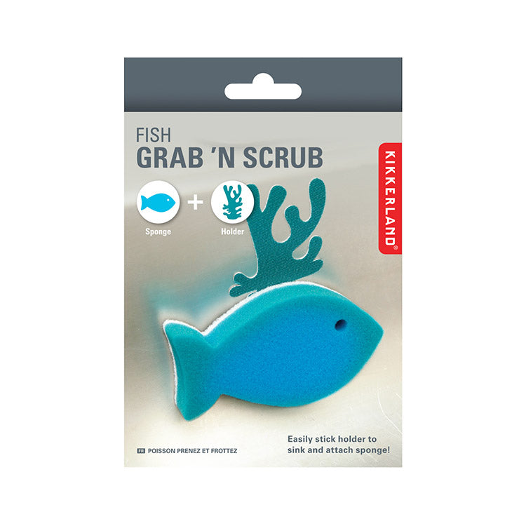 Kikkerland Home Fish Grab N Scrub Schwamm Fisch mit Halter