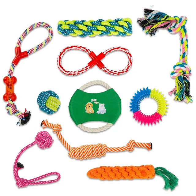 Intirilife Hundespielzeug 10er Set Kauspielzeug Baumwolle Zahnpflege