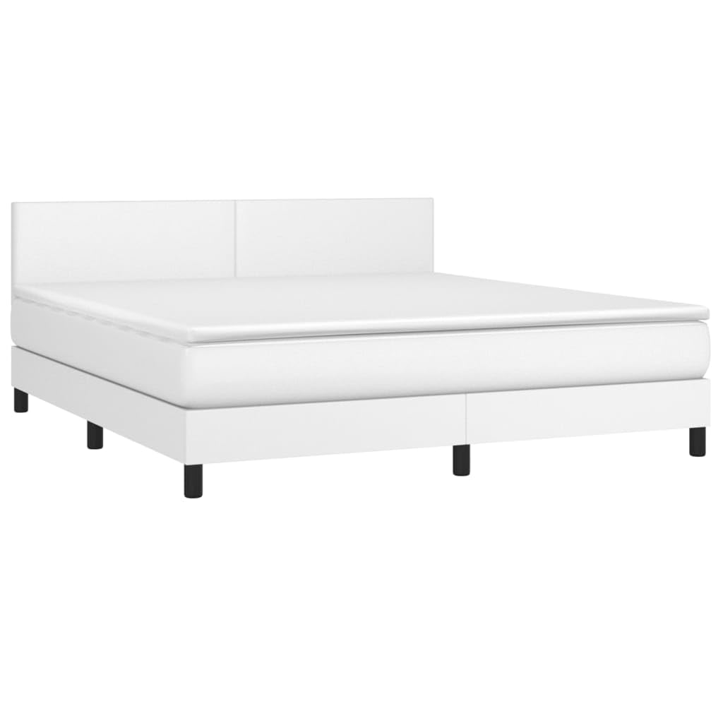 vidaXL Boxspringbett Weiß 160x200 cm Kunstleder mit Matratze LED