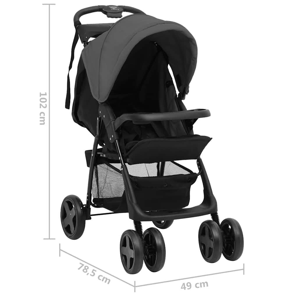 vidaXL Baby Kinderwagen 2-in-1 Buggy Dunkelgrau Stahl Klappbar