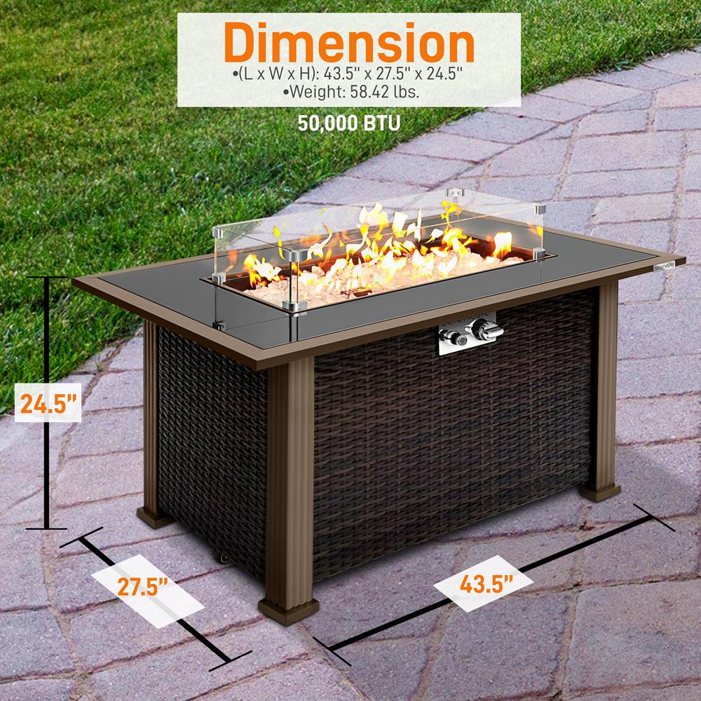 Serenelife Fire Pit Feuertisch 50000 BTU Rattan Braun