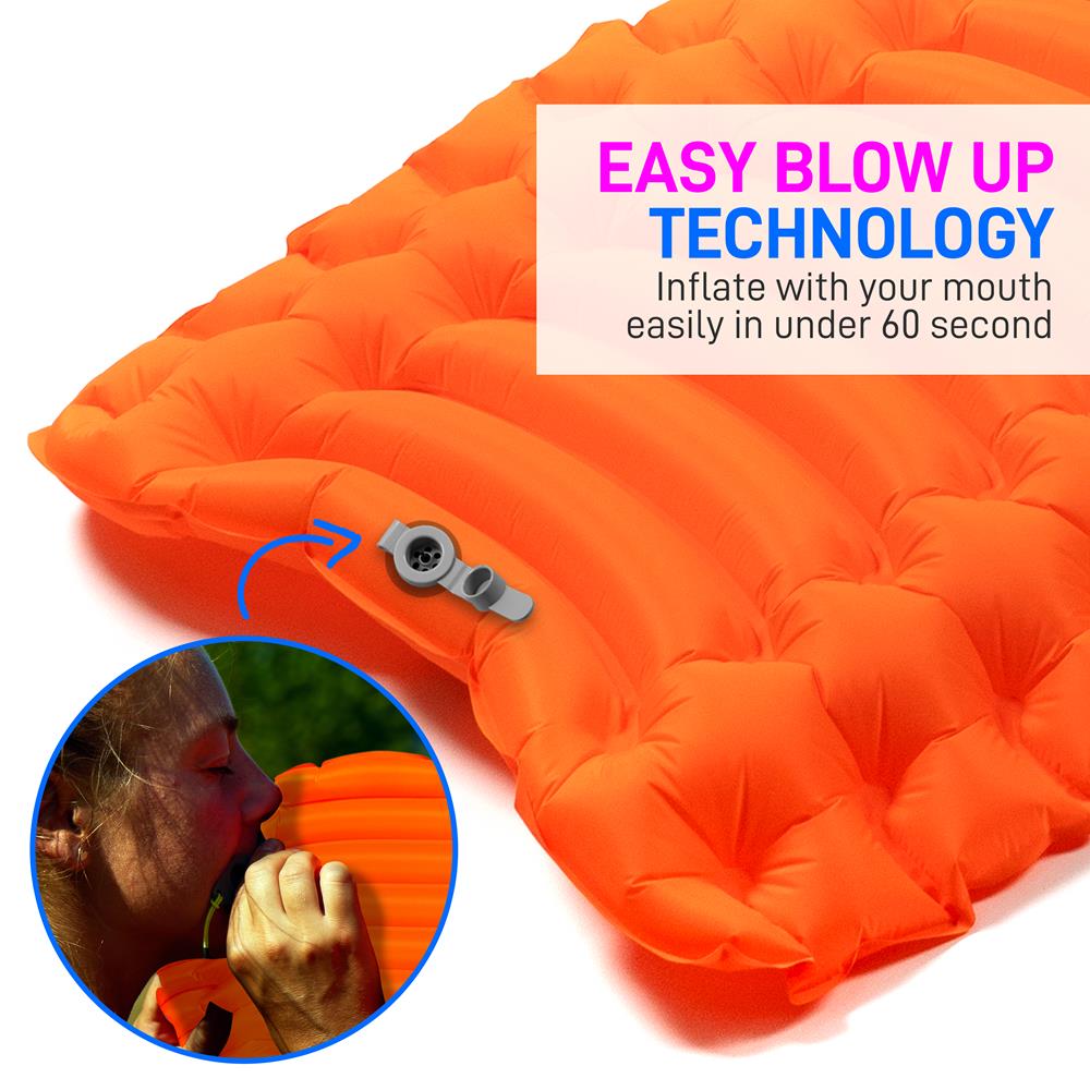 Serenelife Camping Schlafmatte Orange mit Kissen Nylon