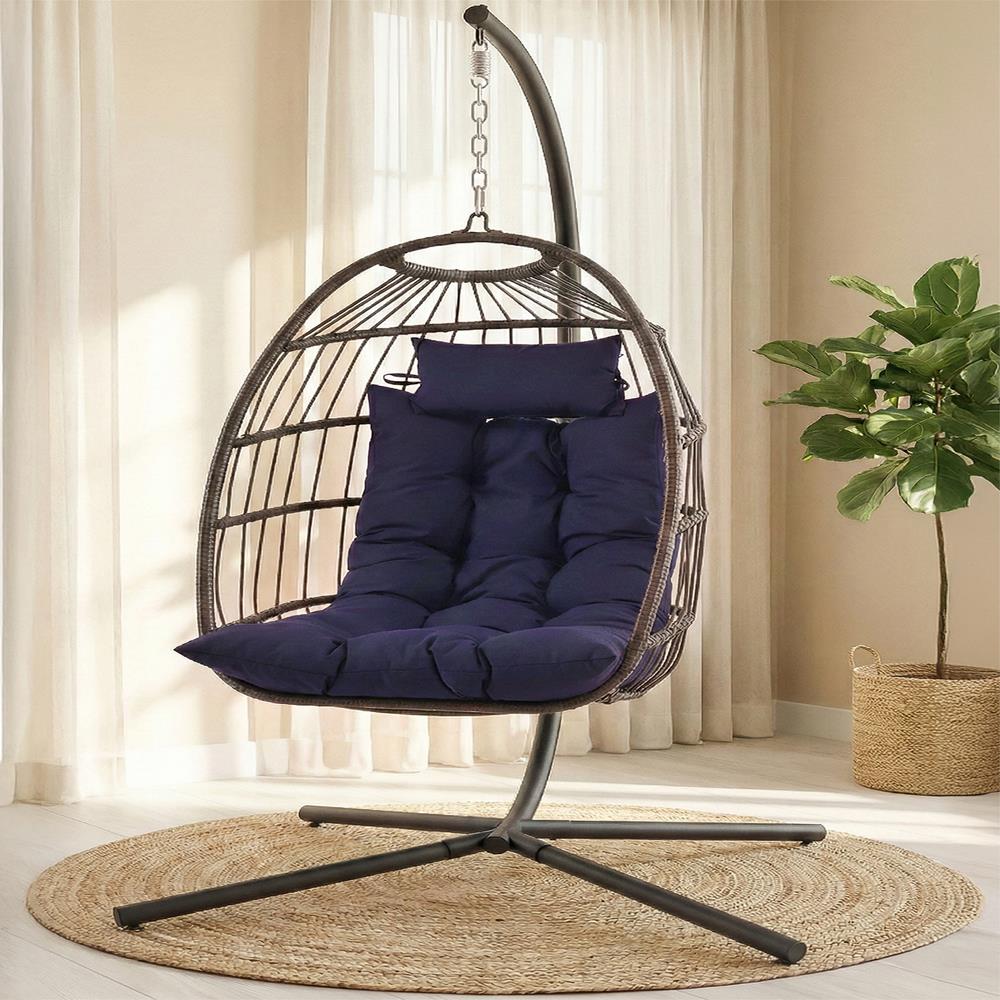 Serenelife Hängesessel Rattan faltbar Dunkelblau 350 lbs