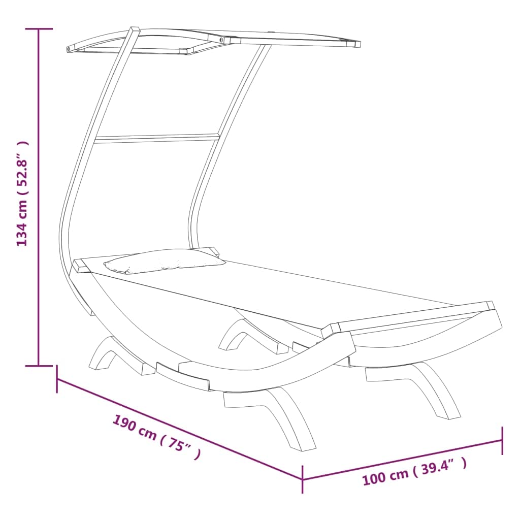 vidaXL Loungebett mit Dach Creme Bugholz 100x190 Sonnenliege