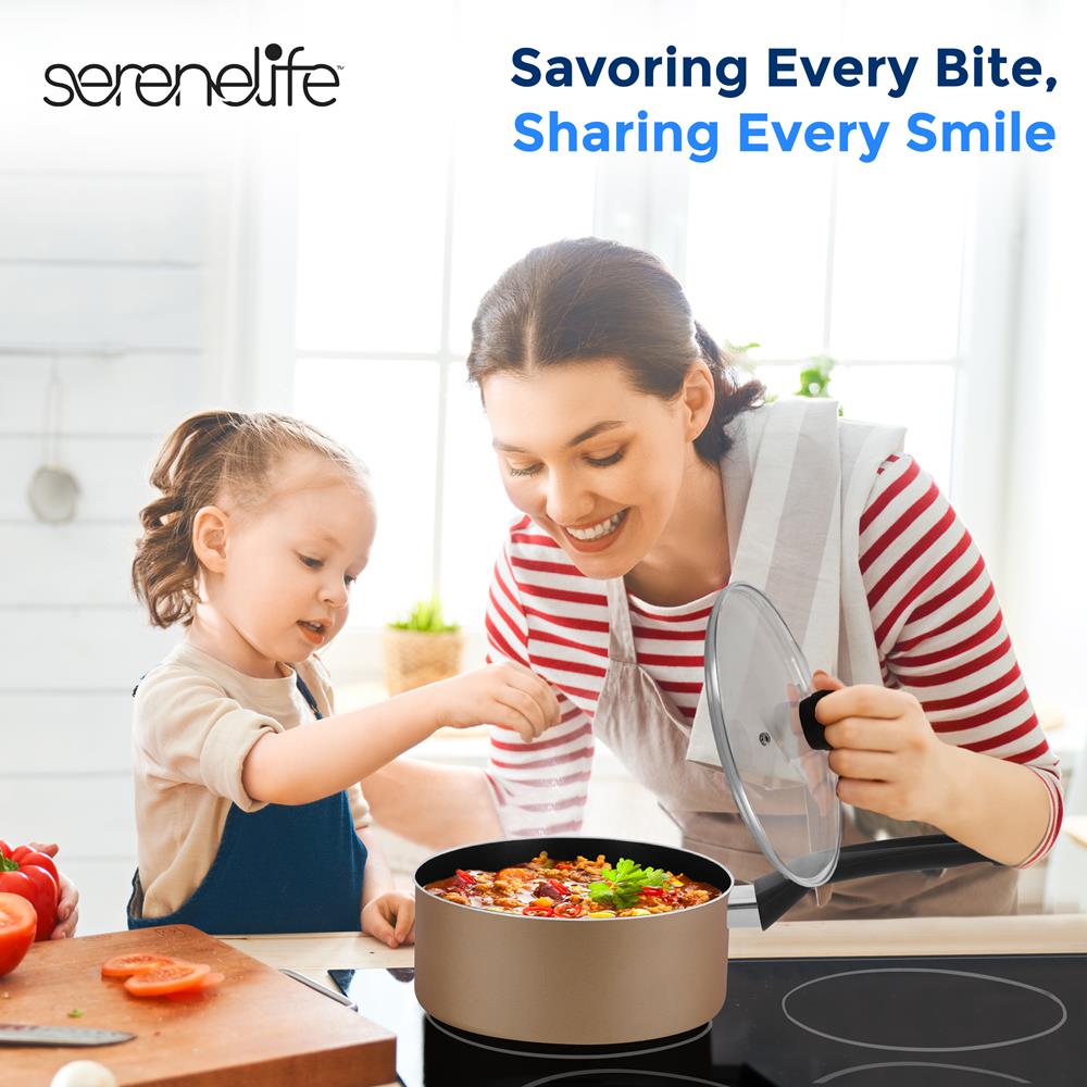 Serenelife Cookware Topfset 6-teilig antihaft Gold 2 Töpfe