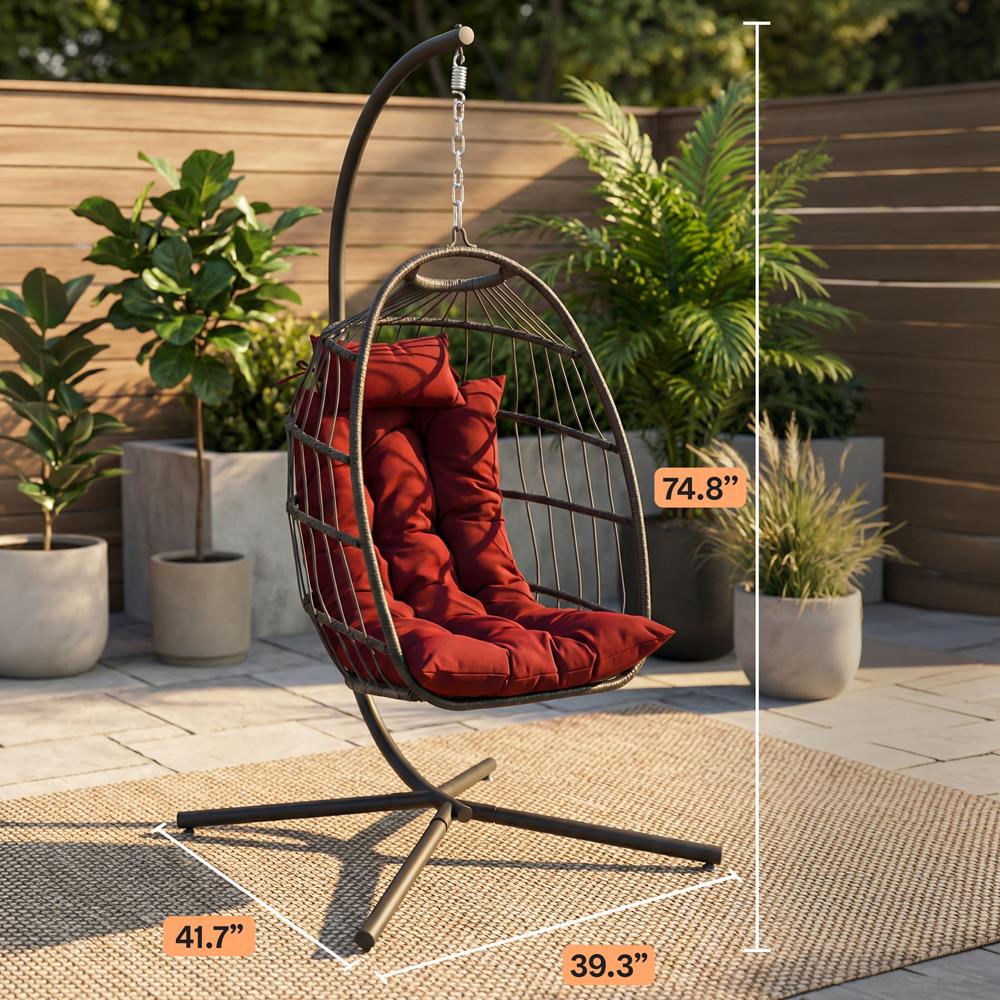 Serenelife Furniture Egg Chair Rattan Rot Klappbar