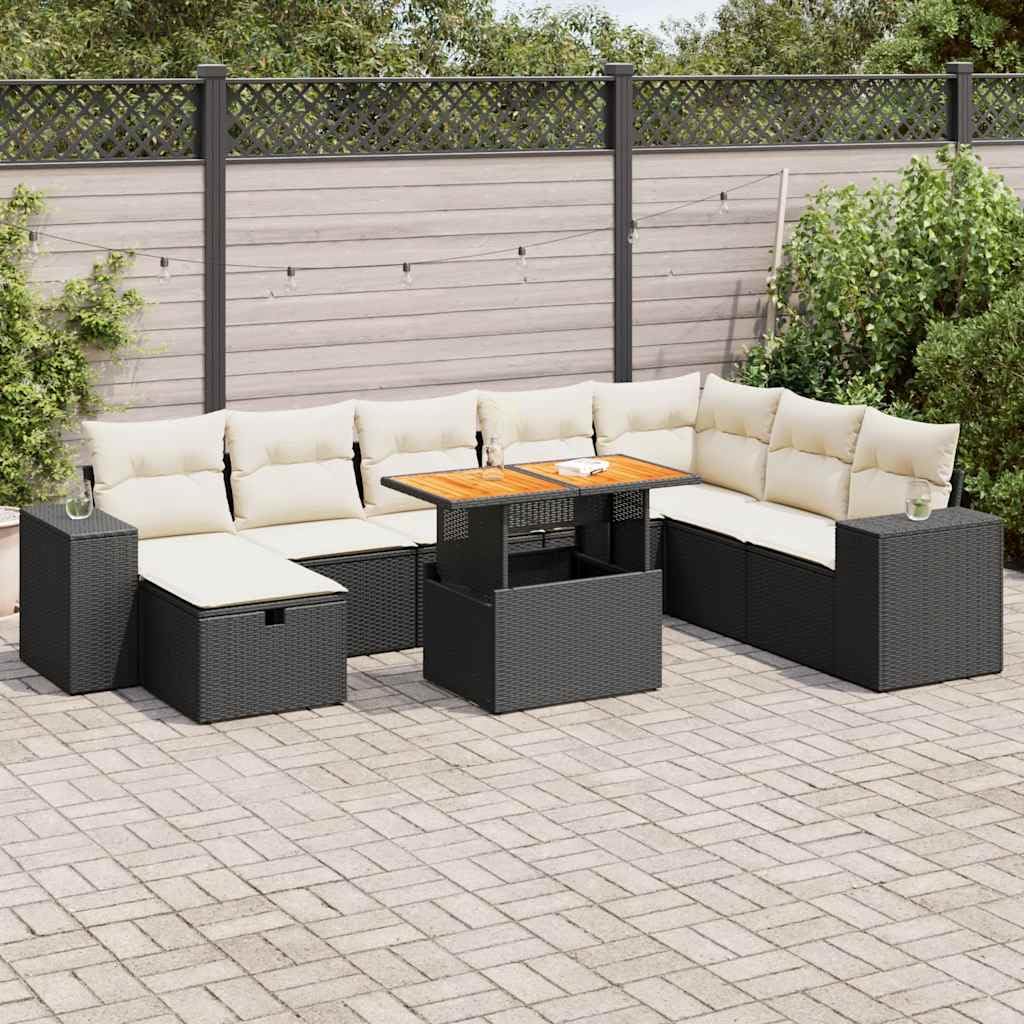 vidaXL Garten Sofagarnitur 9-tlg schwarz creme Rattan