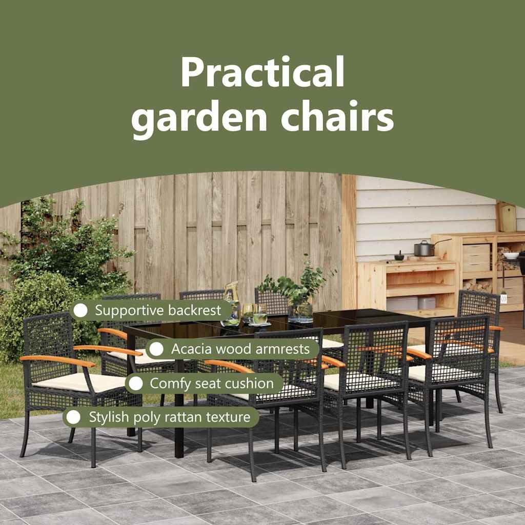 vidaXL Heim & Garten Essgruppe 9-tlg Schwarz Rattan Glastisch