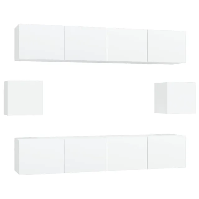 vidaXL TV-Schrank-Set 6-tlg Weiß Holzwerkstoff Wandmontage