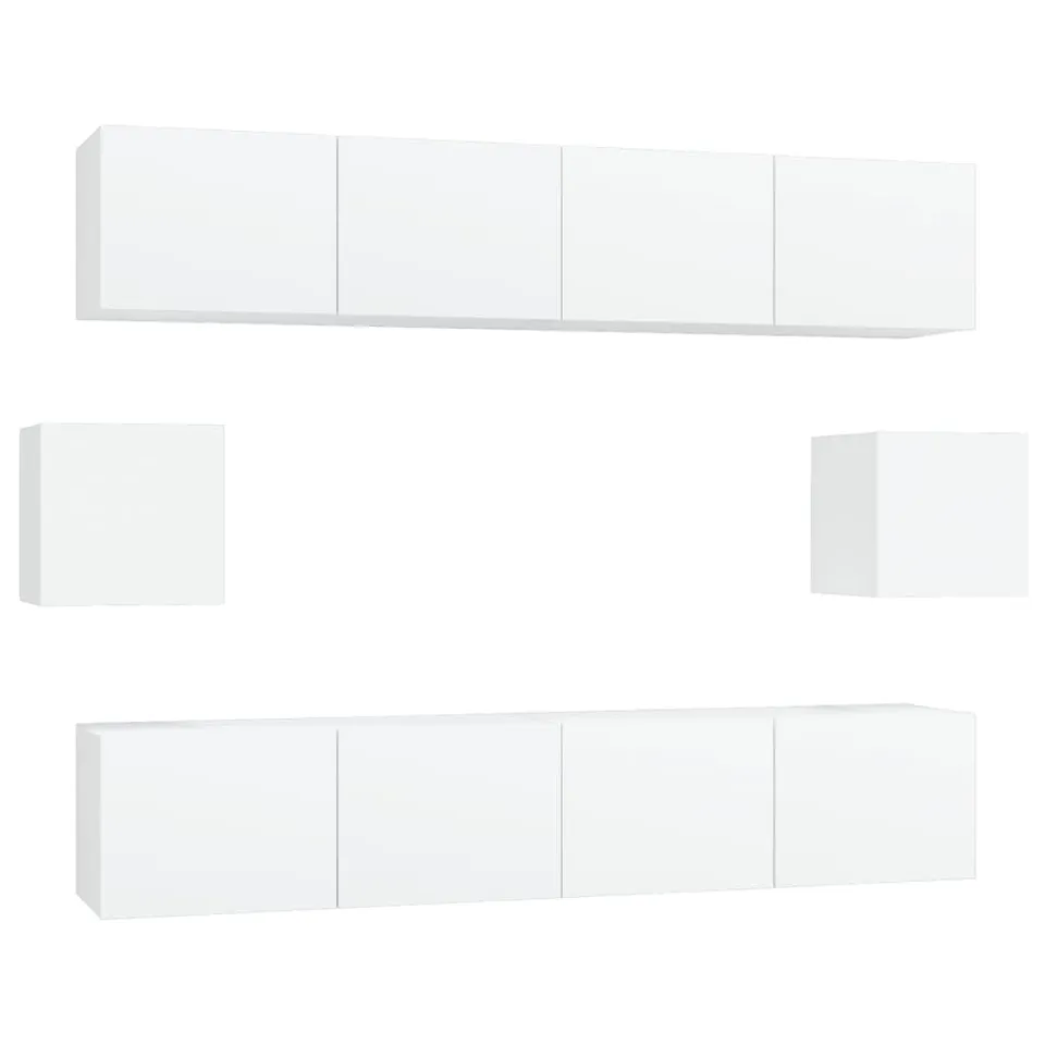 vidaXL TV-Schrank-Set 6-tlg Weiß Holzwerkstoff Wandmontage