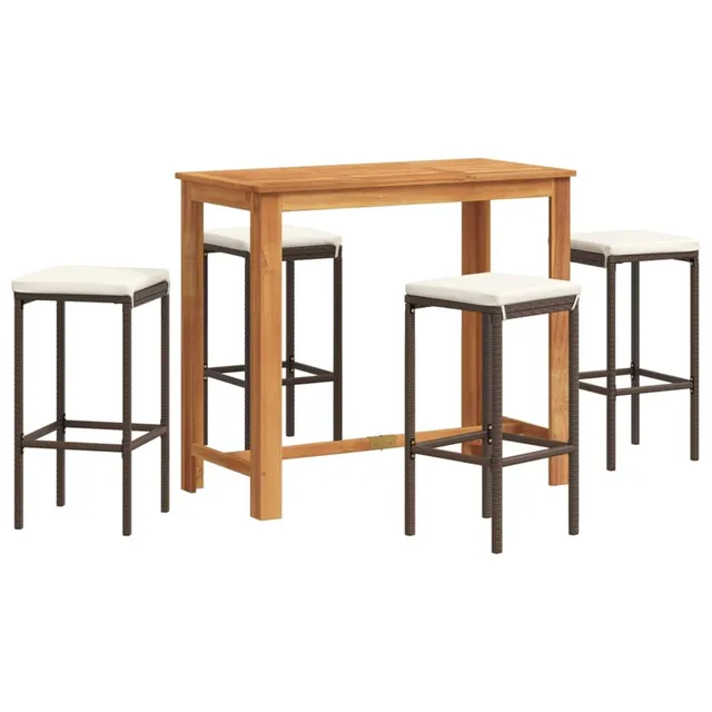 vidaXL Gartenbar-Set Akazie Rattan 4-tlg. Braun Bartisch Hocker