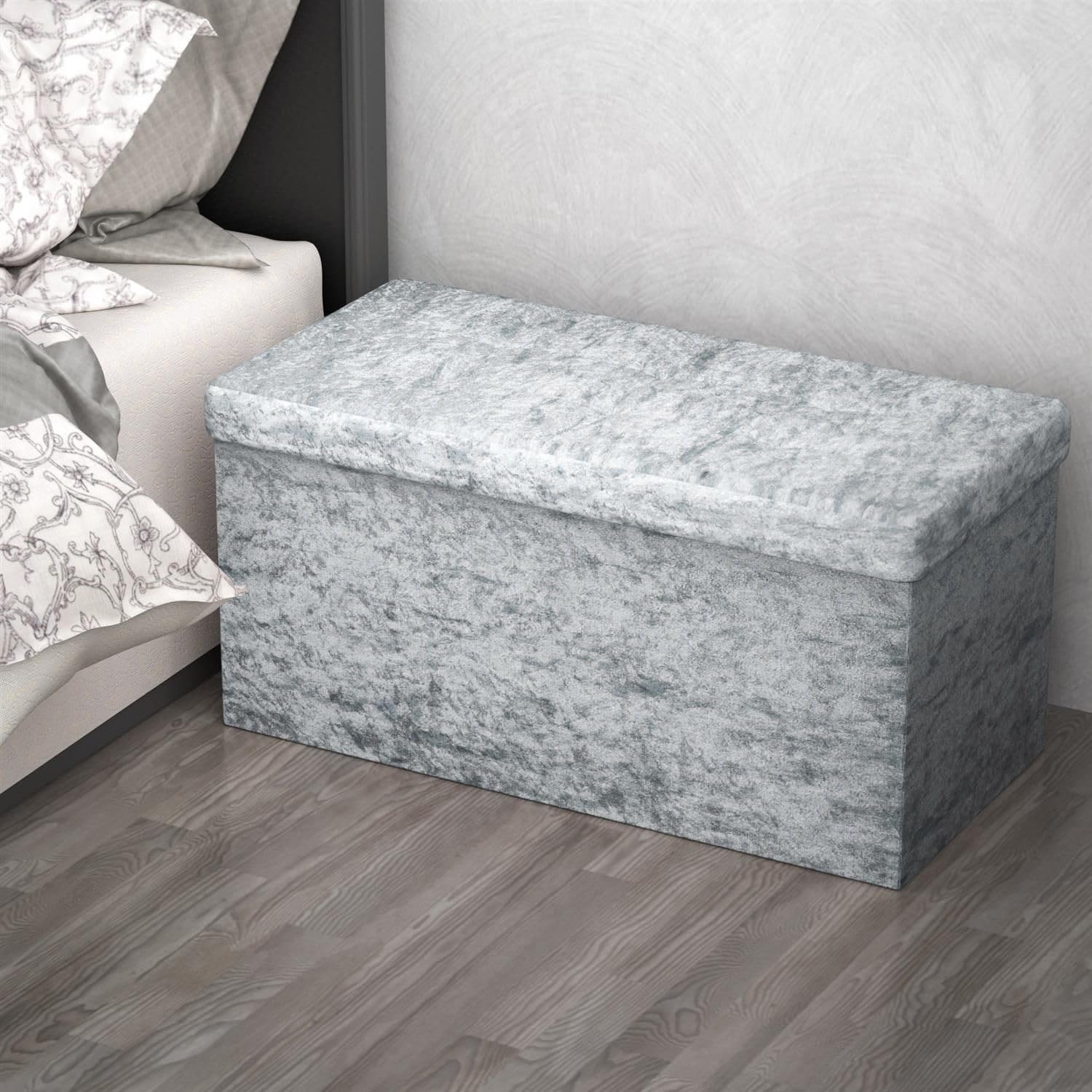 Intirilife Sitzbank Samt Blaugrau 76x38cm mit Stauraum