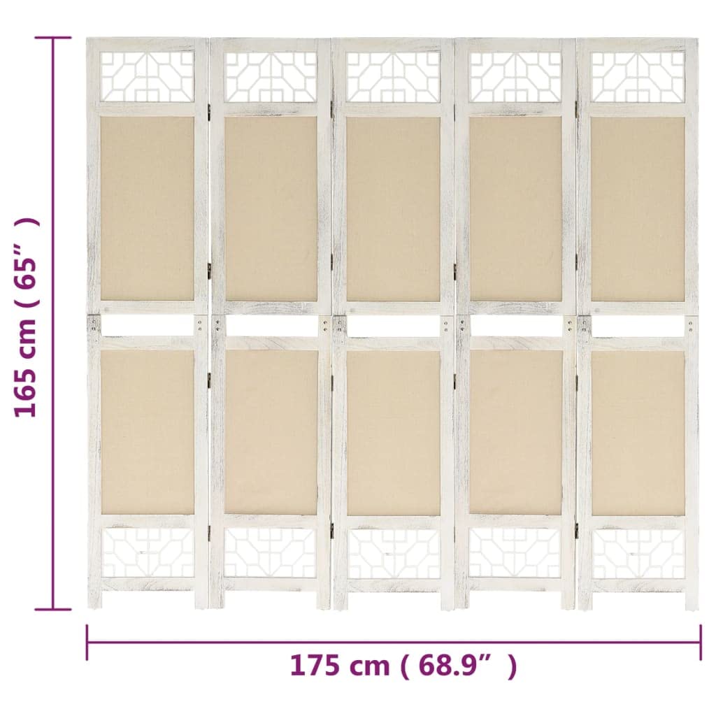 vidaXL Heim & Garten Raumteiler 5-tlg Paravent Creme 175x165cm