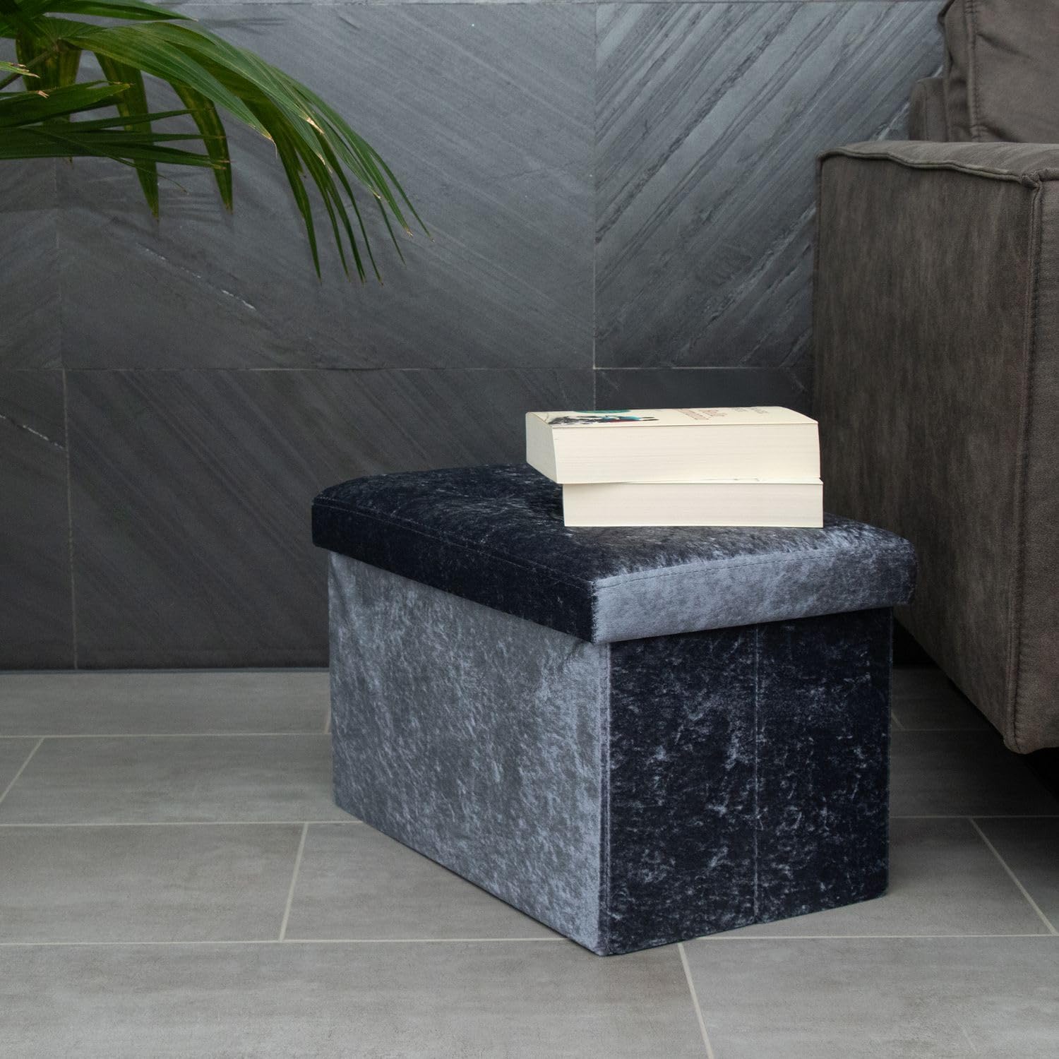 Intirilife Sitzbank 49x30x30 Hocker Samt Grau mit Stauraum