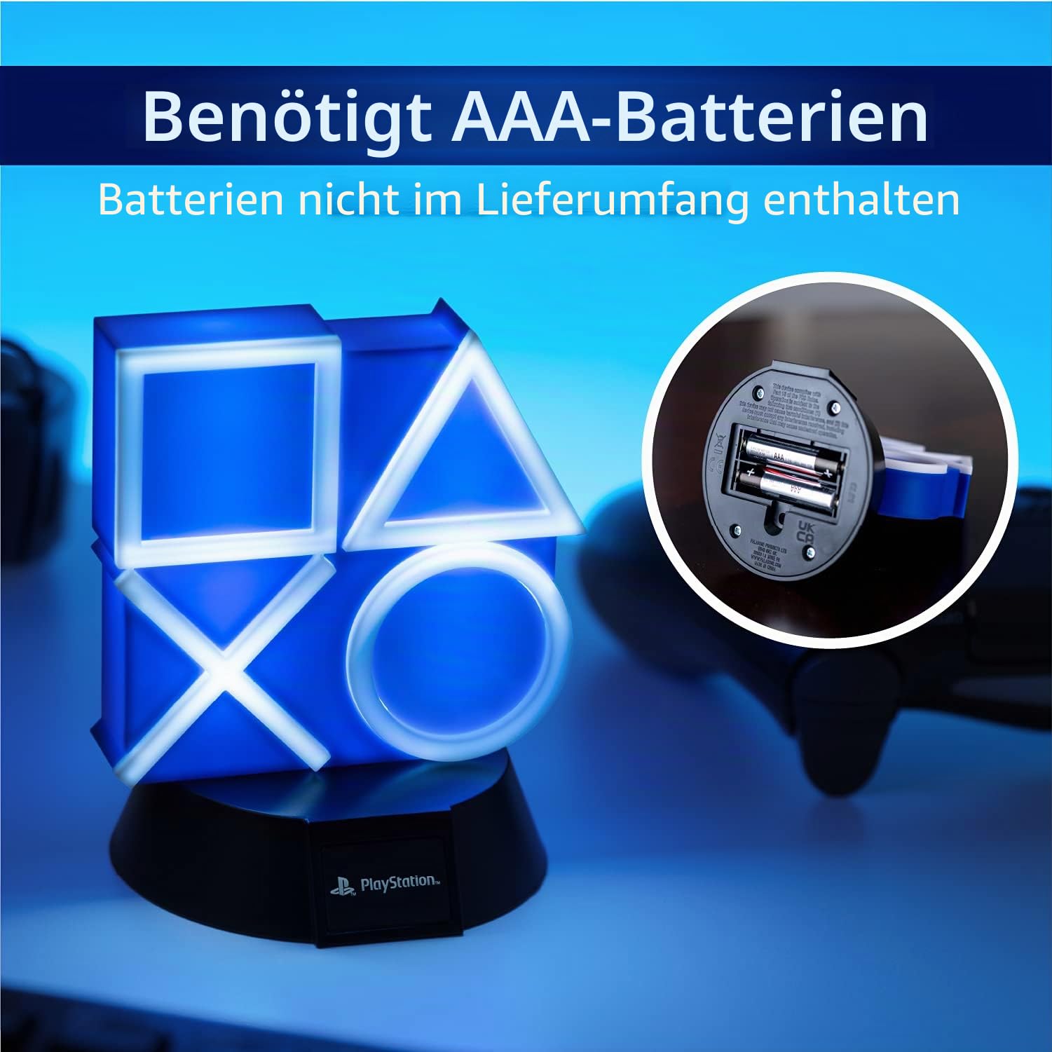 Paladone Lighting PS5 Icons Lampe blau 10 cm Batterie Nachtlicht