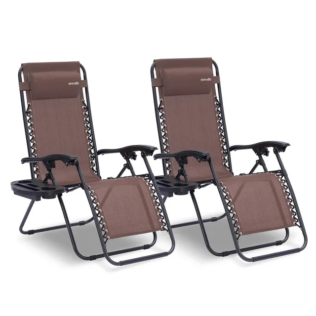 Serenelife Furniture Zero Gravity Liegestuhl 2er-Set Braun Stahl