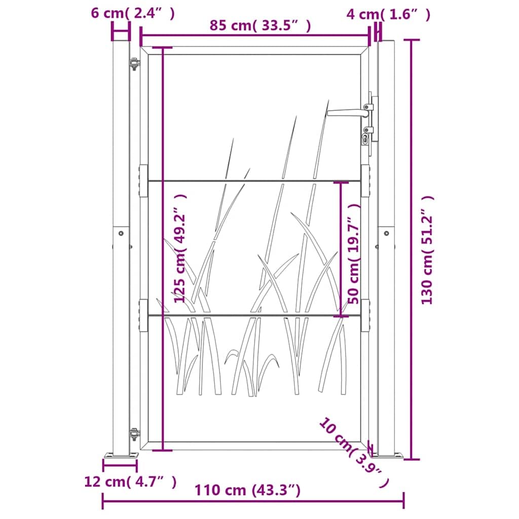 vidaXL Gartentor Anthrazit Stahl Gras-Design 100x125cm
