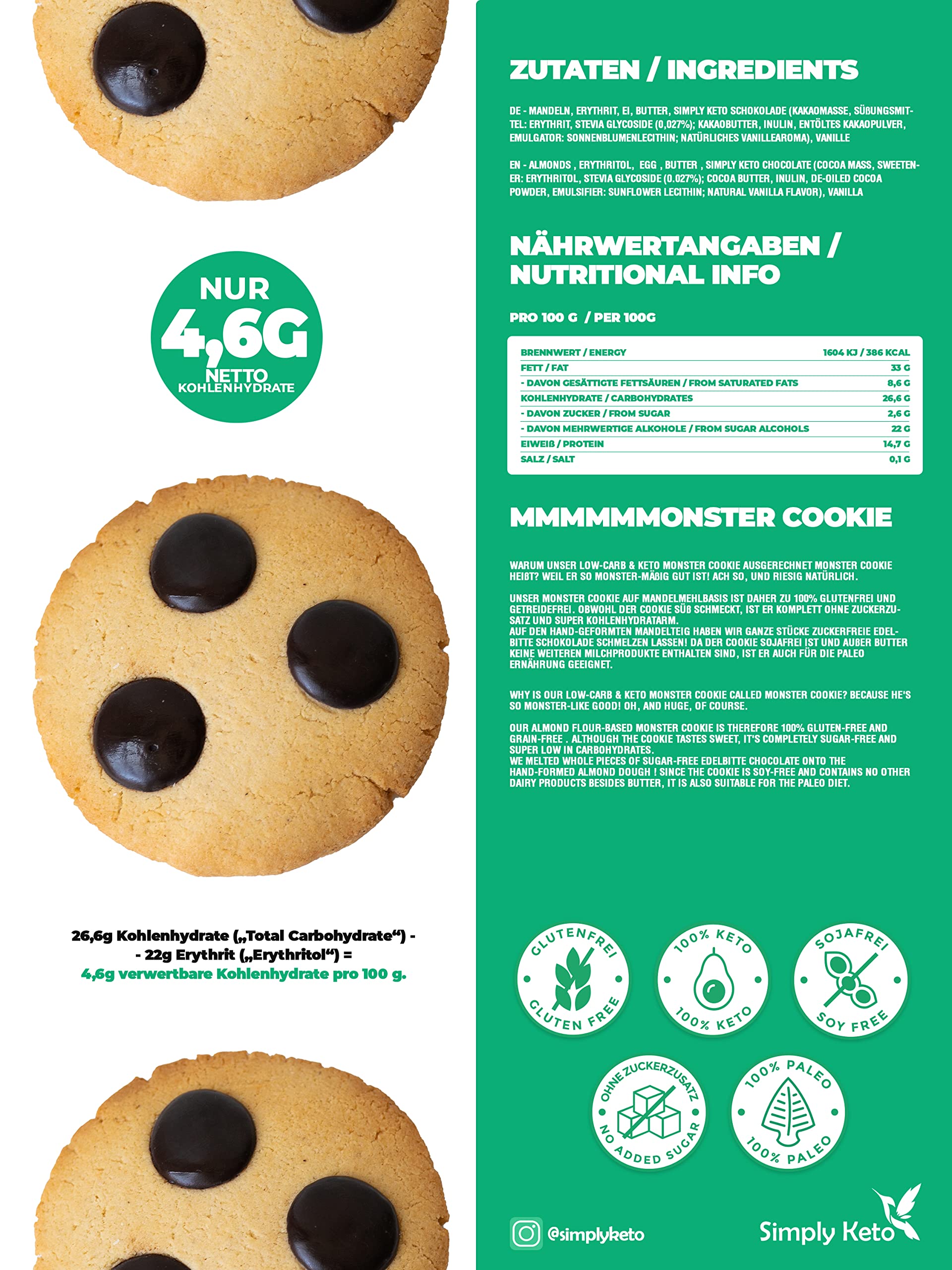Simply Keto Monster Cookie zuckerfrei 110 g Mandel