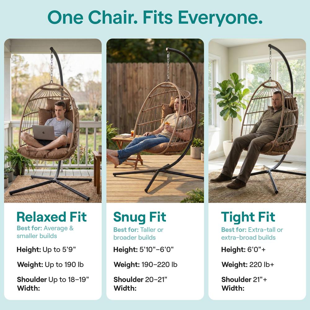 Serenelife Furniture Egg Chair Hängesessel Braun mit Kissen 350 lbs
