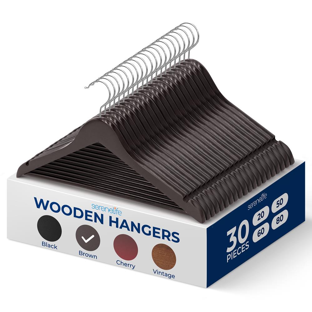 Serenelife Storage Kleiderbügel Holz Braun 30er Set