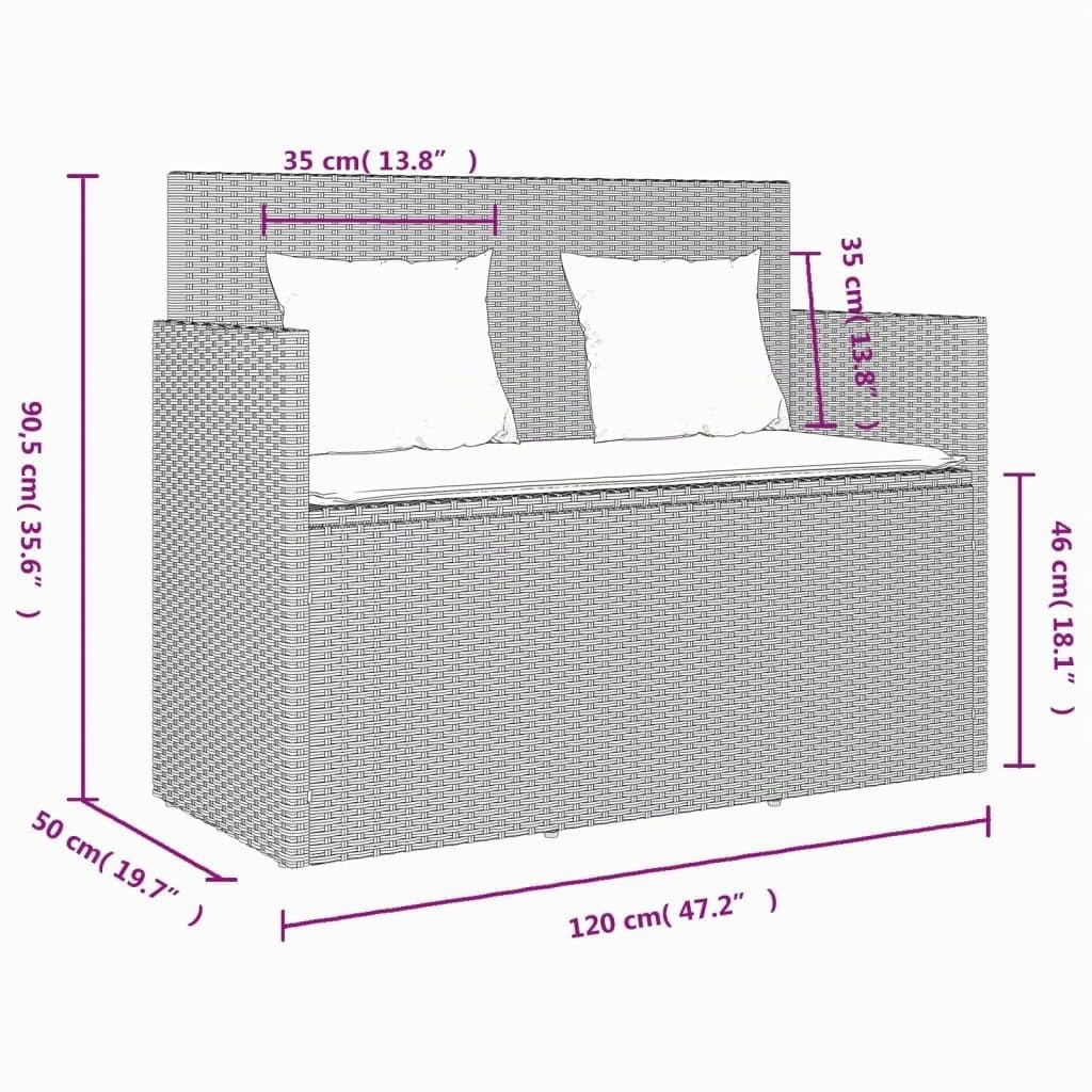 vidaXL Gartenbank Hellgrau Poly Rattan mit Kissen Stauraum