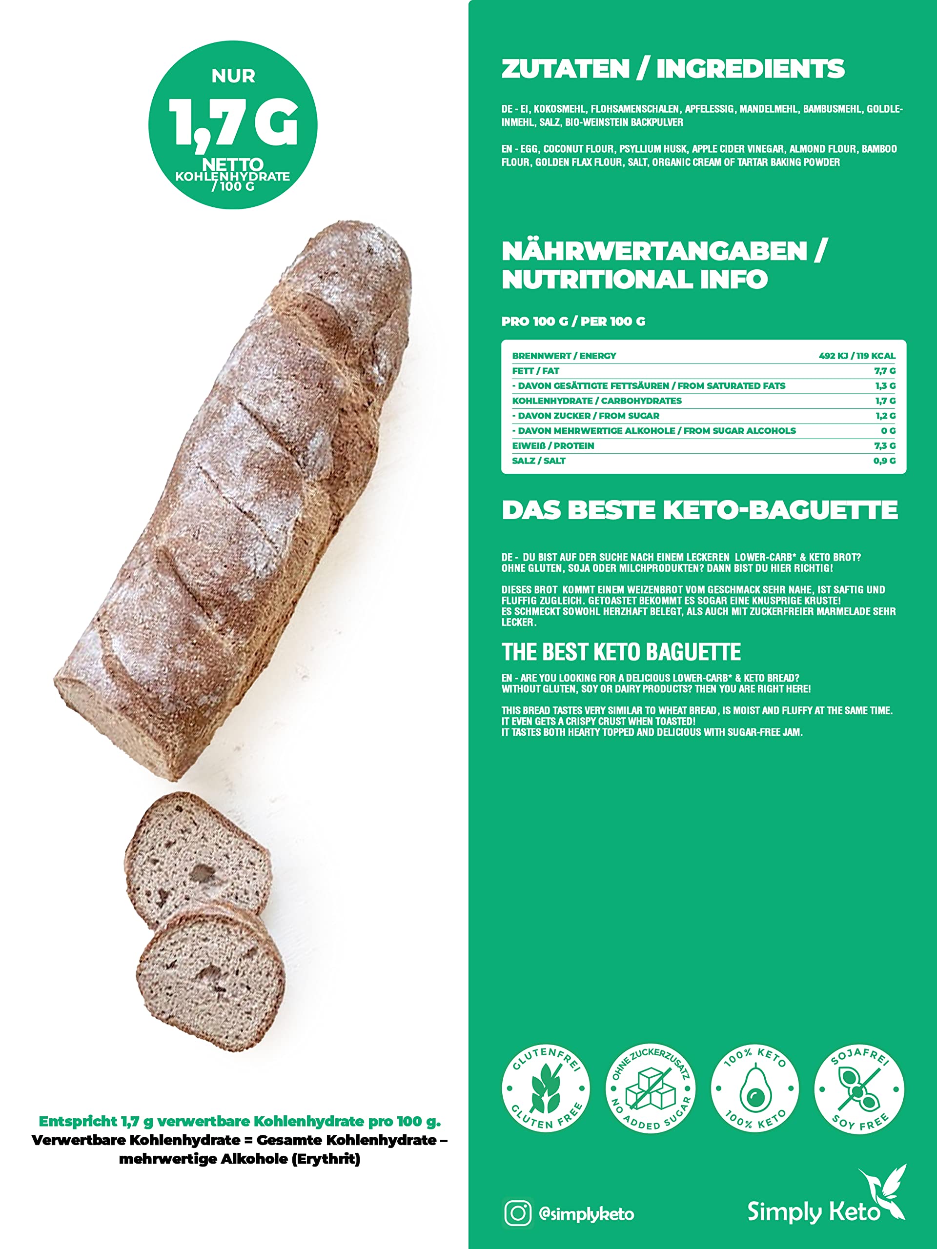 Simply Keto Baguette Low Carb glutenfrei 330 g