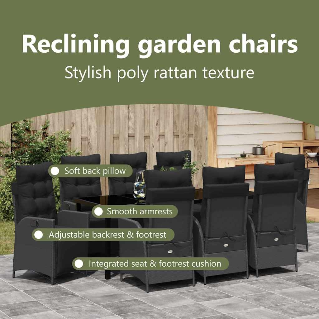 vidaXL Garten Essgruppe 9-tlg Poly-Rattan Schwarz 8-Sitzer