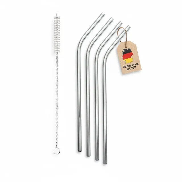 Intirilife Trinkhalme Edelstahl 4er Set 20,5 cm Silber