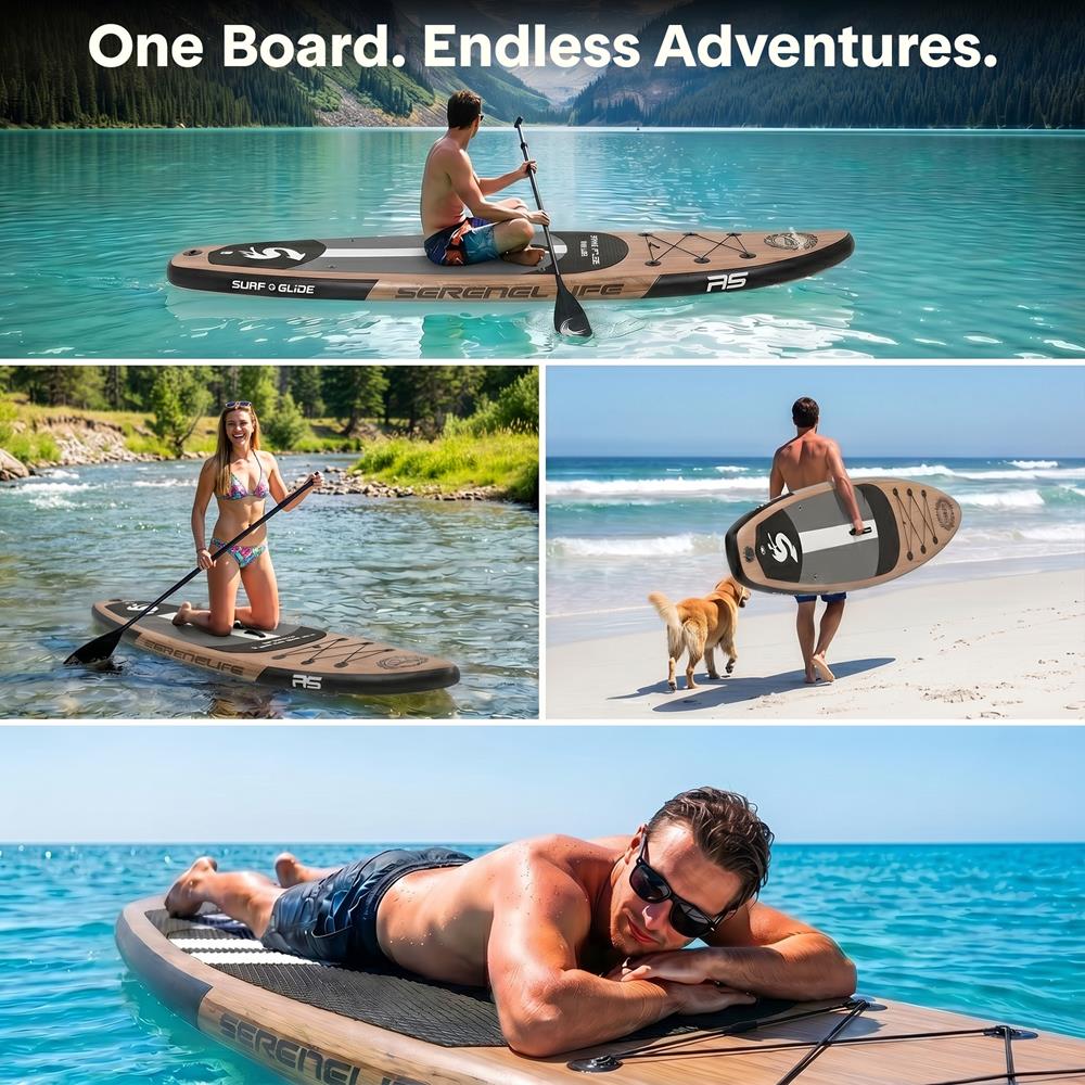 Serenelife SUP Board Aufblasbar 10'6 Holz 350lbs Set